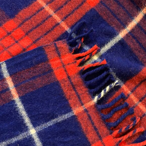 Red White And Blue Wool Plaid Blanket - Picture 4 of 4